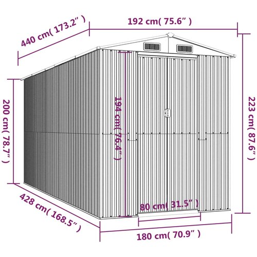 Vrtno spremi&amp;scaron;te zeleno 192x440x223 cm od pocinčanog čelika Slike