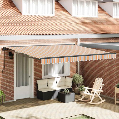 vidaXL Retraktilna tenda Večbarvni trak 400x300 cm blago - - Oranžna - 33.13 - 400x300 cm - 2025- Cene