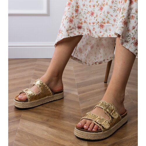 D/CEO Golden glitter espadrille sandals with buckles Induri Cene