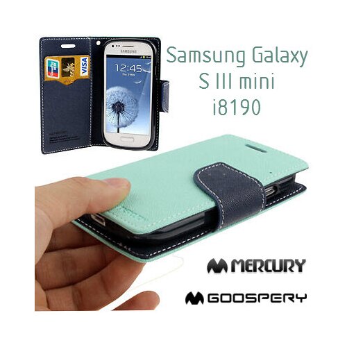  Preklopni ovitek / etui / zaščita Mercury Fancy Diary Case za Samsung Galaxy S III mini i8190 - turkizni & modri Cene