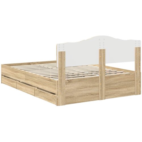  Krevetna konstrukcija s ladicama Sonoma hrast 150 x 200 cm Smeđa 206 x 153 x 90 cm Slike