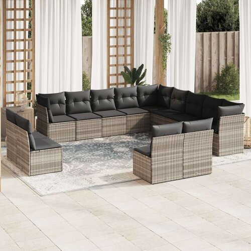 vidaXL 13-dijelni set vrtnih sofa poliratan s jastucima svijetlosivi Cijene