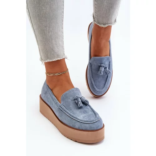 Kesi Women's platform loafers with fringe, blue Mialani