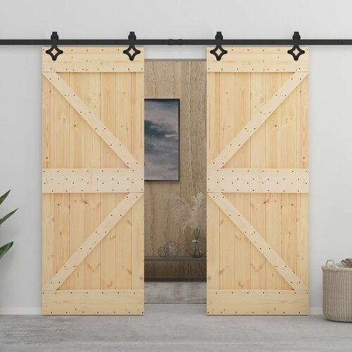Furnova Drsna vrata s kompletom vodil 80x210 cm trdna borovina, (21944623) Slike