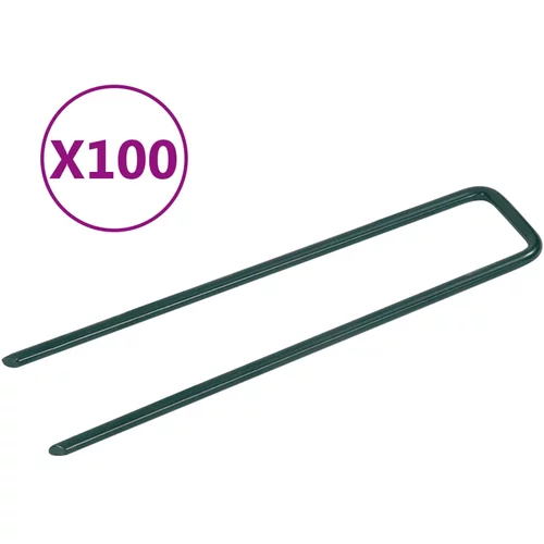 vidaXL Žeblji za umetno travo 100 kosov U-oblike železo