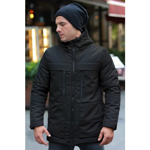 D1fference Men's Black Shearling Coat & Parka Water And Windproof Hooded Winter Winter Jackets.