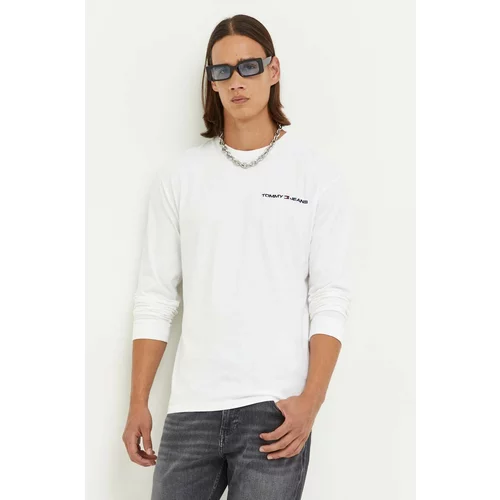 Tommy Jeans Bombažna majica z dolgimi rokavi bela barva