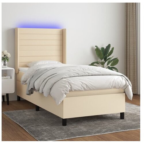  Box spring postelja z vzmetnico LED krem 90x190 cm blago Cene