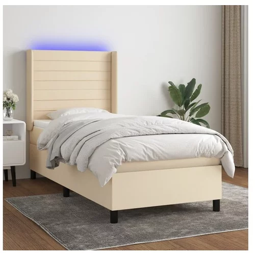  Box spring postelja z vzmetnico LED krem 90x190 cm blago