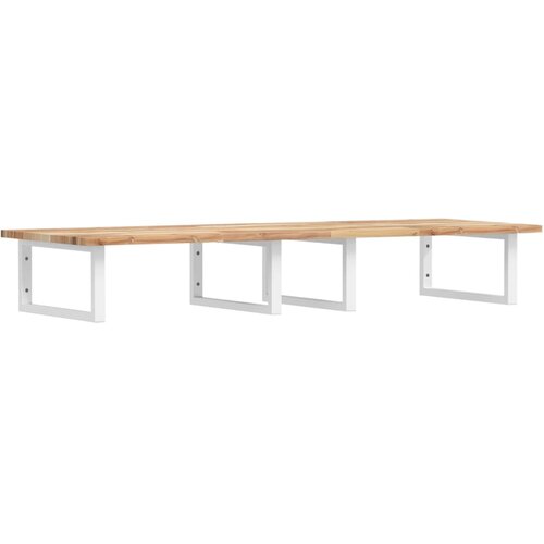  Zidna polica za umivaonik od čelika i masivnog bagremovog drva Smeđa 140 x 50 x 2 cm Slike