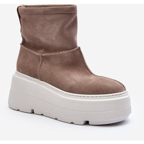 Zazoo Women&amp;#039;s Leather Platform Boots with Straps 1752 Beige Slike