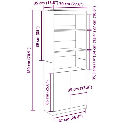 VidaXL Visoka komoda crna hrast 70x35x180 cm od konstruiranog drva Slike