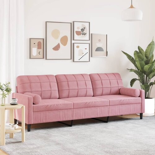 VidaXL Kavč trosed z okrasnimi blazinami roza 210 cm žamet Slike