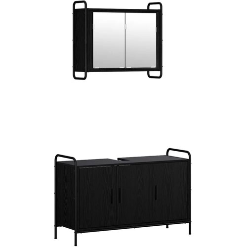  Set ormarića za kupaonicu 2 kom. Crni hrast 65 5 x 34 x 61 cm - Crni hrast Ormar s umivaonikom (3 vrata) + viseći ormar Slike