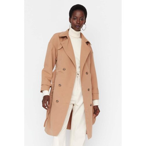 Trendyol Camel Oversize Belted Water Repellent Long Trench Coat
