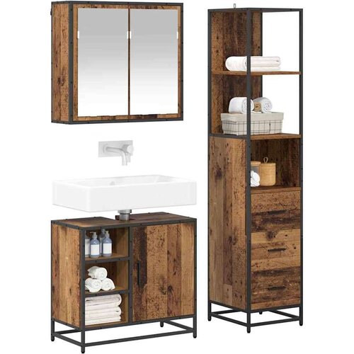  Set namje&amp;scaron;taja za kupaonicu 3 pcs Staro drvo 65 x 33 x 60 cm Slike