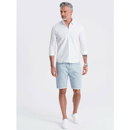 Ombre Men's denim shorts in delicate stripe - light blue Slike