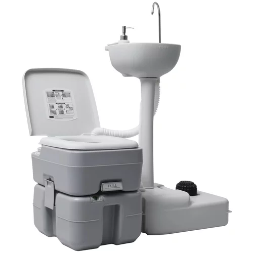  Prijenosni set toaleta i stalka s umivaonikom za kampiranje sivi