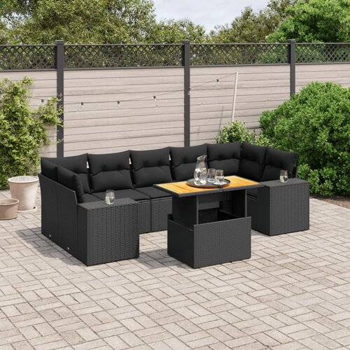 vidaXL 8-dijelni set vrtnih sofa od poliratana s jastucima crni Cijene