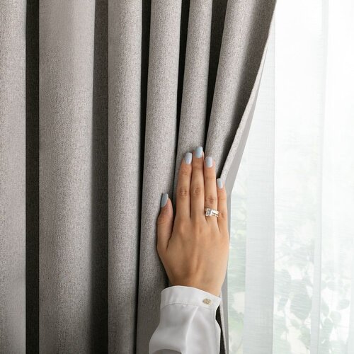 Restilo CORITA curtain, beige, plain, classic‑modern style, multi‑functional tape, material: structural fabric with blackout effect, 140 x 245 cm Slike