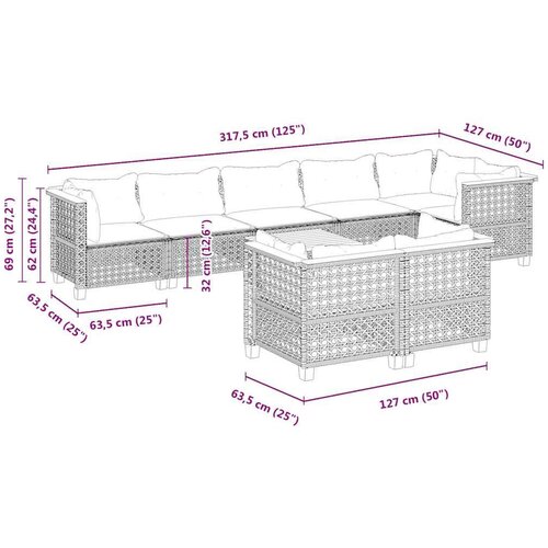 VidaXL 9-dijelni set vrtnih sofa s jastucima bež od poliratana Slike