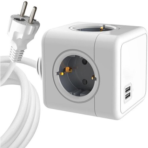 MicroConnect Razdelilnik PowerCube, 4 vtičnice 2 USB-A, 1,5m kabel, bel, (5000117643) Slike