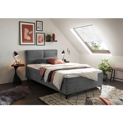 MID.YOU POSTELJA Z VZMETNICO 120 cm x 200 cm , tekstil, leseni material siva Cene