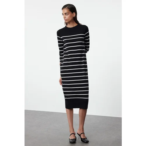 Trendyol Black Midi Knit Basic Striped Dress