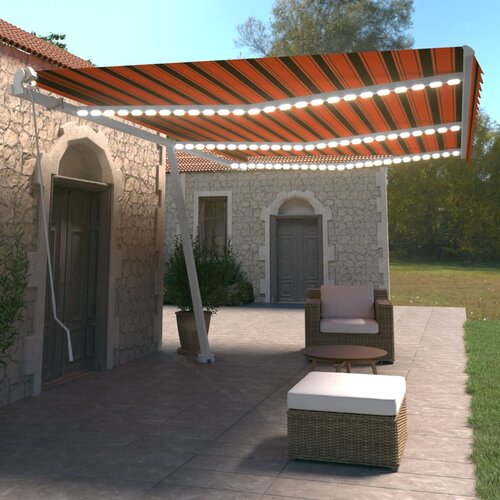 vidaXL Ročno zložljiva tenda z LED lučmi 600x350 cm oranžna in rjava Cene