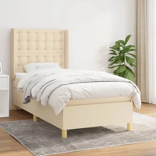 vidaXL Box spring postelja z vzmetnico krem 90x200 cm blago