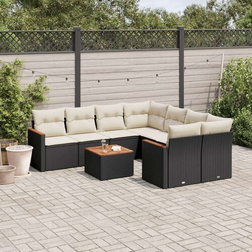  9-dijelni set vrtnih sofa s jastucima crni od poliratana Slike
