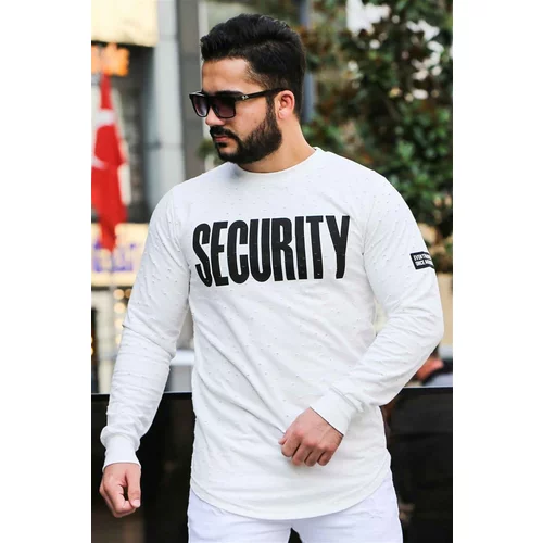 Madmext Men's White Ripped Detailed Printed Sweatshirt 4126