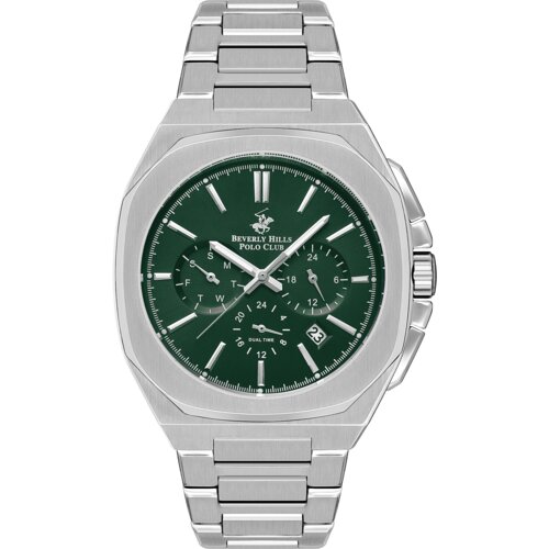 Beverly Hills Polo Club Muški ručni sat, Kvarcni mehanizam, 43mm, Zeleno kućište, Srebrne boje, BP3210X.370 Cene
