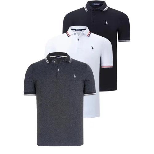 Dewberry TRIPLE SET T8594 MENS T-SHIRT-BLACK-WHITE-ANTHRACITE