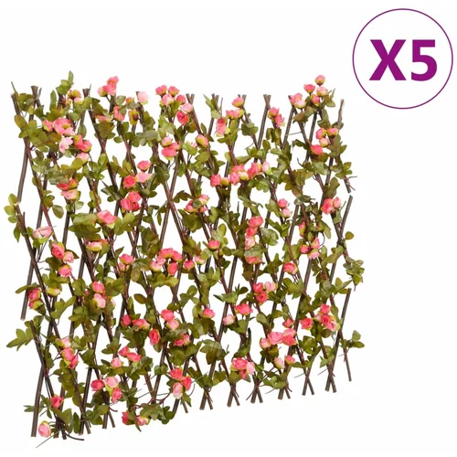 vidaXL Umetni bršljan raztegljiva ograja 5 kosov temno roza 180x60 cm