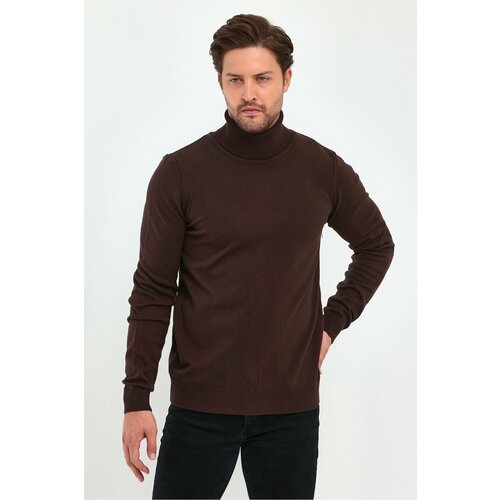 Lafaba Men's Brown Turtleneck Basic Knitwear Sweater Slike