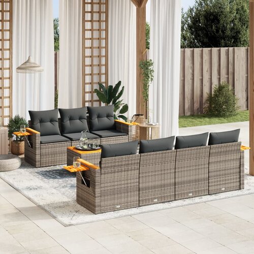 vidaXL 8-dijelni set vrtnih sofa od poliratana s jastucima sivi Cijene