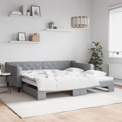 VidaXL Izvlečna dnevna postelja svetlo siva 100x200 cm blago Slike