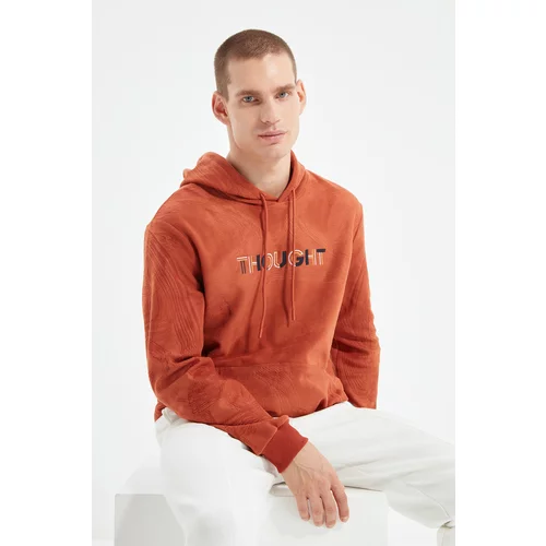 Trendyol Tile Men Regular Fit Hooded Embroidery Fleece Quality Sweatshirt