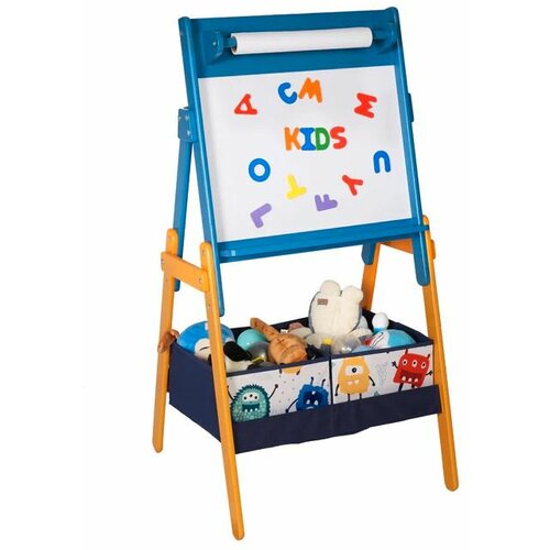 Kinder Home dečija drvena tabla sa magnetima, za učenje, crtanje i skladištenje plavo-žuta Slike