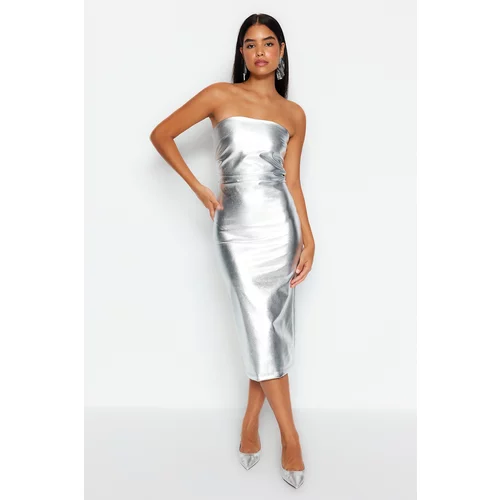 Trendyol Gray Fitted Metallic Woven Dress