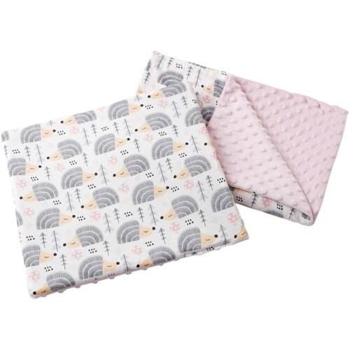 Medi Partners Quilt 55x75 + pillow 35x30 cotton + minky &amp;ndash; Gray Hedgehogs + light pink minky Slike