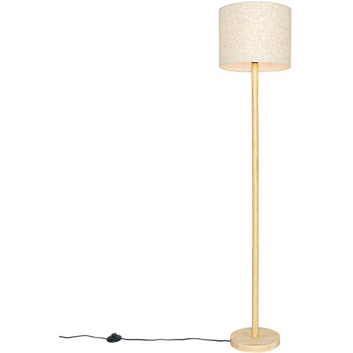 QAZQA Podeželska stoječa svetilka les z lanenim senčnikom bež 32 cm - Mels Cene