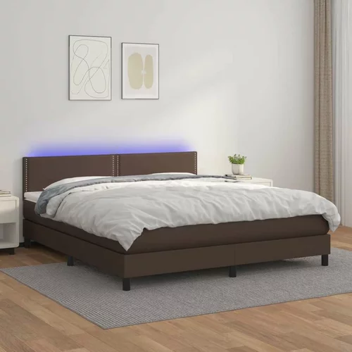  Krevet box spring s madracem LED smeđi 180x200 cm umjetna koža
