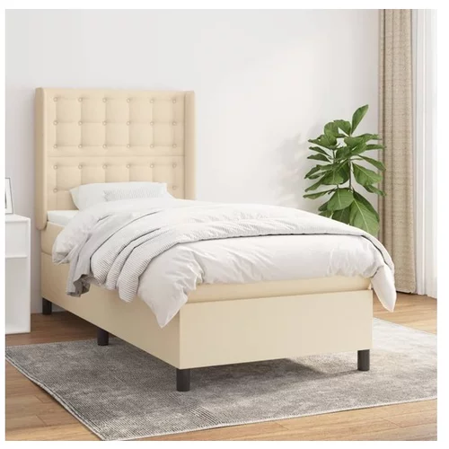 vidaXL Box spring postelja z vzmetnico krem 80x200 cm blago