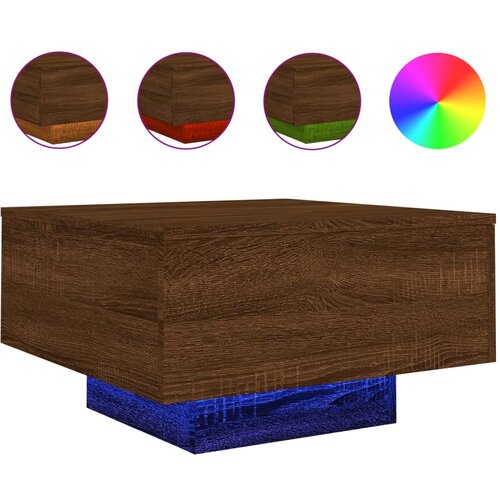  Stolić za kavu s LED svjetlima smeđi hrast 55x55x31cm Slike