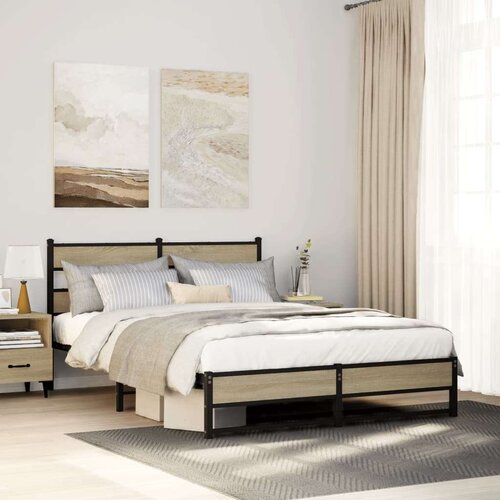 Metalni Kovinski posteljni okvir brez vzmetnice sonoma hrast 135x190 cm, (21609929) Slike