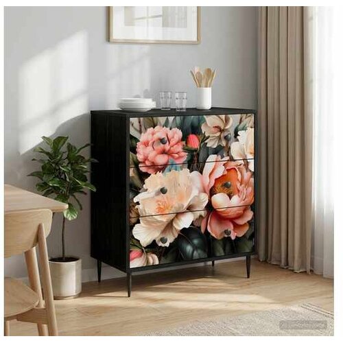 vidaXL Komoda BORNE Print lagane peonije 66 x 36 5 x 76 cm Crni hrast - Print lagane peonije Cijene