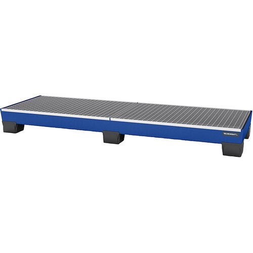 eurokraft pro Jeklena prestrezna kadica z nogami iz umetne mase, DxŠxV 2470 x 815 x 255 mm, modra, z mrežasto rešetko Cene