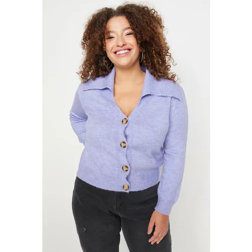 Trendyol Curve Lilac Shirt Collar Knitwear Cardigan
